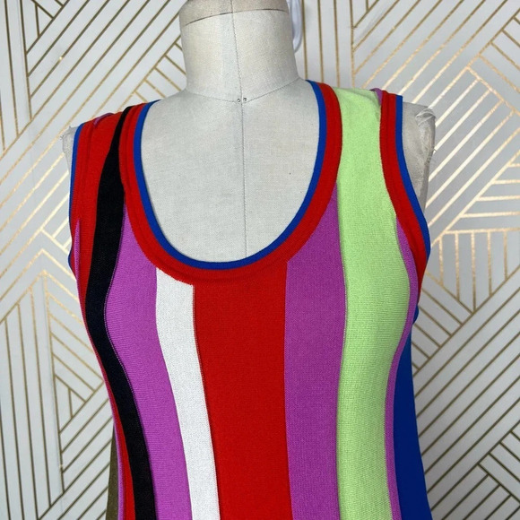 Diane von Furstenberg Carolina Block-Stripe Knit Tank Top Light Cerise‎ Size XS - Picture 3 of 12